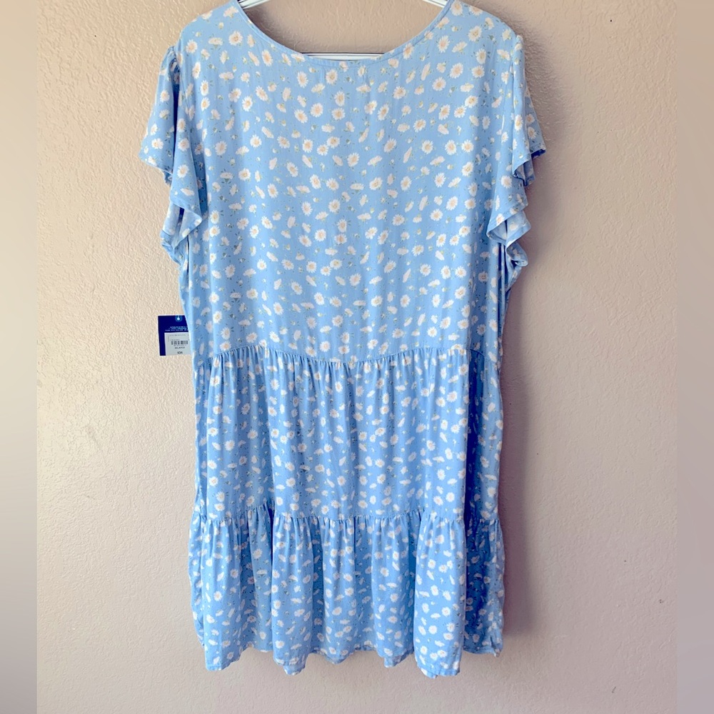 Arizona Jean Co. Light Blue Daisy Tiered Ruffle Sleeve Boho Dress Size XXL NWT - Picture 3 of 9